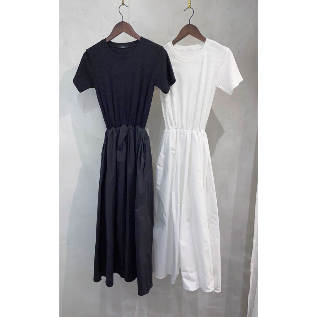 (隨性優雅之間) 條紋彈性不透肉Tee拼遮肚肚傘裙, Dress/ DS9530 (Black sold out)