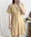 Linen 麻棉顯瘦弧腰線連身裙 Dress/ DS9909 (Beige/Mustard soldout)