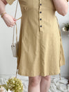 Linen 麻棉顯瘦弧腰線連身裙 Dress/ DS9909 (Beige/Mustard soldout)