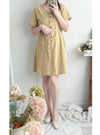 Linen 麻棉顯瘦弧腰線連身裙 Dress/ DS9909 (Beige/Mustard soldout)