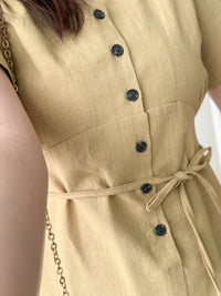 Linen 麻棉顯瘦弧腰線連身裙 Dress/ DS9909 (Beige/Mustard soldout)
