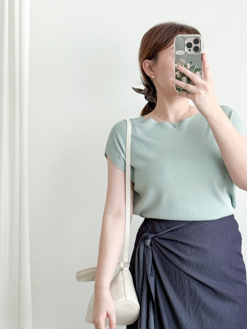 Boat Collar 冰絲無肩線彈性船領上衣 Top/ TP9150 (White / Mint sold out)
