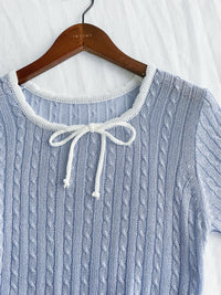 Ribbon Knit Top 針織蝴蝶彈性拼色上衣/ TP9154 (Skyblue sold out)