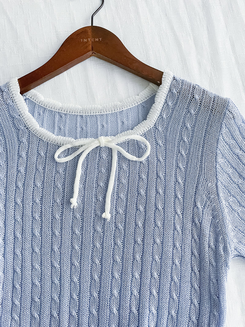 Ribbon Knit Top 針織蝴蝶彈性拼色上衣/ TP9154 (Skyblue sold out)