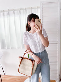 Hollow 幾何織紋排鈕扣百搭微短, Top or Outer/ TP8878 （black sold out)