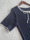 Ribbon Knit Top 針織蝴蝶彈性拼色上衣/ TP9154 (Skyblue sold out)