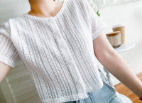 Hollow 幾何織紋排鈕扣百搭微短, Top or Outer/ TP8878 （black sold out)