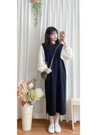 【現貨限量回歸 】Spliced Dress 拼接側開叉無領仿背心裙外穿連身裙/ DS9696