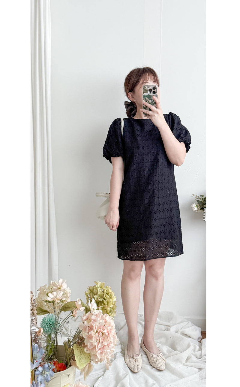 Bubble Lace 日常通花A形連身裙 Dress/ DS9920 （Black Soldout)