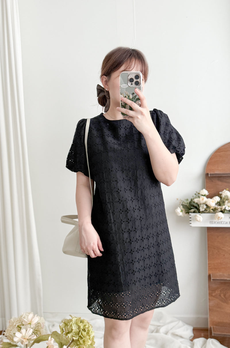 Bubble Lace 日常通花A形連身裙 Dress/ DS9920 （Black Soldout)