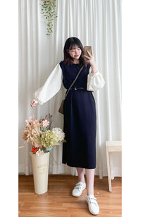 【現貨限量回歸 】Spliced Dress 拼接側開叉無領仿背心裙外穿連身裙/ DS9696