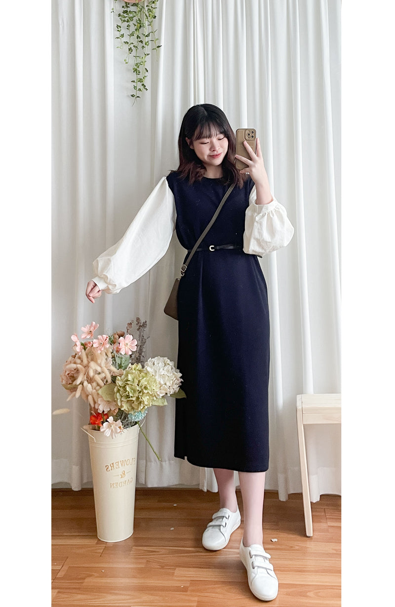 【現貨限量回歸 】Spliced Dress 拼接側開叉無領仿背心裙外穿連身裙/ DS9696