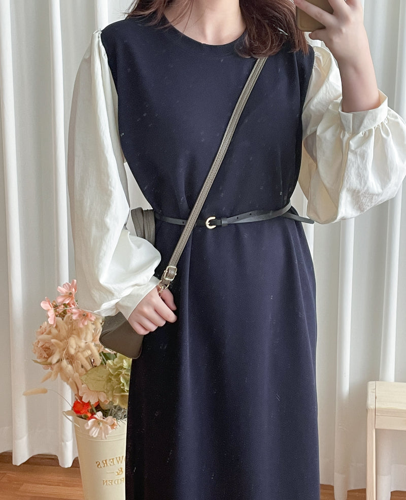 【現貨限量回歸 】Spliced Dress 拼接側開叉無領仿背心裙外穿連身裙/ DS9696