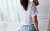 Hollow 幾何織紋排鈕扣百搭微短, Top or Outer/ TP8878 （black sold out)