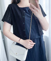 Hollow 幾何織紋排鈕扣百搭微短, Top or Outer/ TP8878 （black sold out)