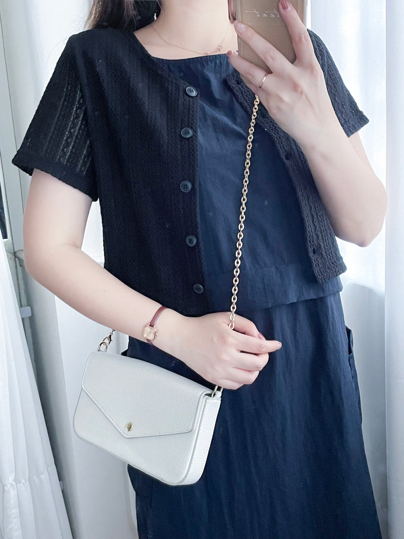 Hollow 幾何織紋排鈕扣百搭微短, Top or Outer/ TP8878 （black sold out)