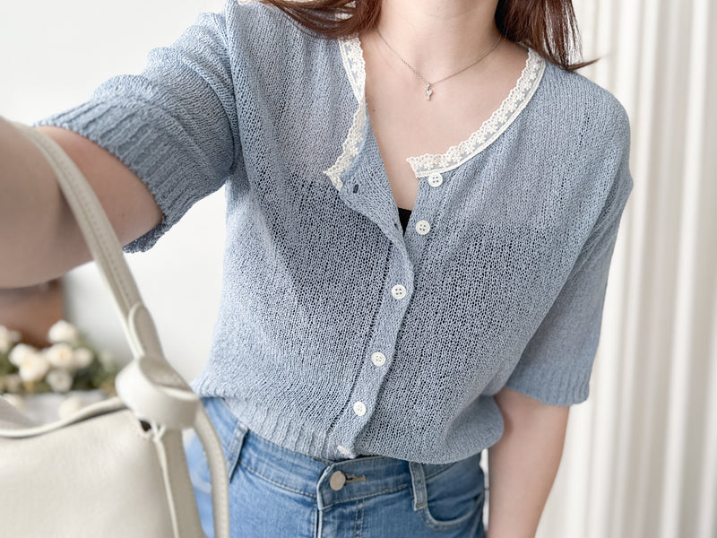 〔夏日百搭〕Lace Collar 空氣感蕾絲領口上衣或外套 Top/ TP9155 (Skyblue/Navy soldout)