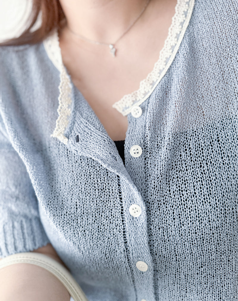〔夏日百搭〕Lace Collar 空氣感蕾絲領口上衣或外套 Top/ TP9155 (Skyblue/Navy soldout)