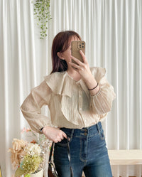 Ruffle Blouse 設計感Ruffle領口輕盈上衣/ BU9074