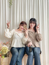 Ribbon Blouse 橡筋方領蝴蝶裝飾假修腰裙擺上衣/ BU9075 (Milktea sold out )