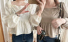 Ribbon Blouse 橡筋方領蝴蝶裝飾假修腰裙擺上衣/ BU9075 (Milktea sold out )
