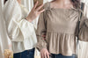 Ribbon Blouse 橡筋方領蝴蝶裝飾假修腰裙擺上衣/ BU9075 (Milktea sold out )