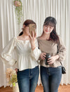 Ribbon Blouse 橡筋方領蝴蝶裝飾假修腰裙擺上衣/ BU9075 (Milktea sold out )