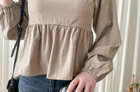 Ribbon Blouse 橡筋方領蝴蝶裝飾假修腰裙擺上衣/ BU9075 (Milktea sold out )