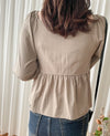 Ribbon Blouse 橡筋方領蝴蝶裝飾假修腰裙擺上衣/ BU9075 (Milktea sold out )
