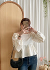 Ribbon Blouse 橡筋方領蝴蝶裝飾假修腰裙擺上衣/ BU9075 (Milktea sold out )