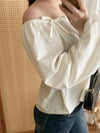 Ribbon Blouse 橡筋方領蝴蝶裝飾假修腰裙擺上衣/ BU9075 (Milktea sold out )