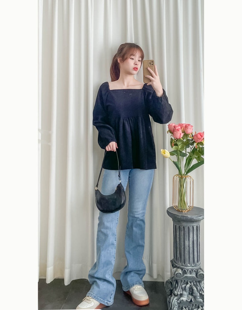 《 顯長腿超高腰款 》高腰微彈顯長腿喇叭牛仔褲, Jeans/ PT8405 (pre-order m)