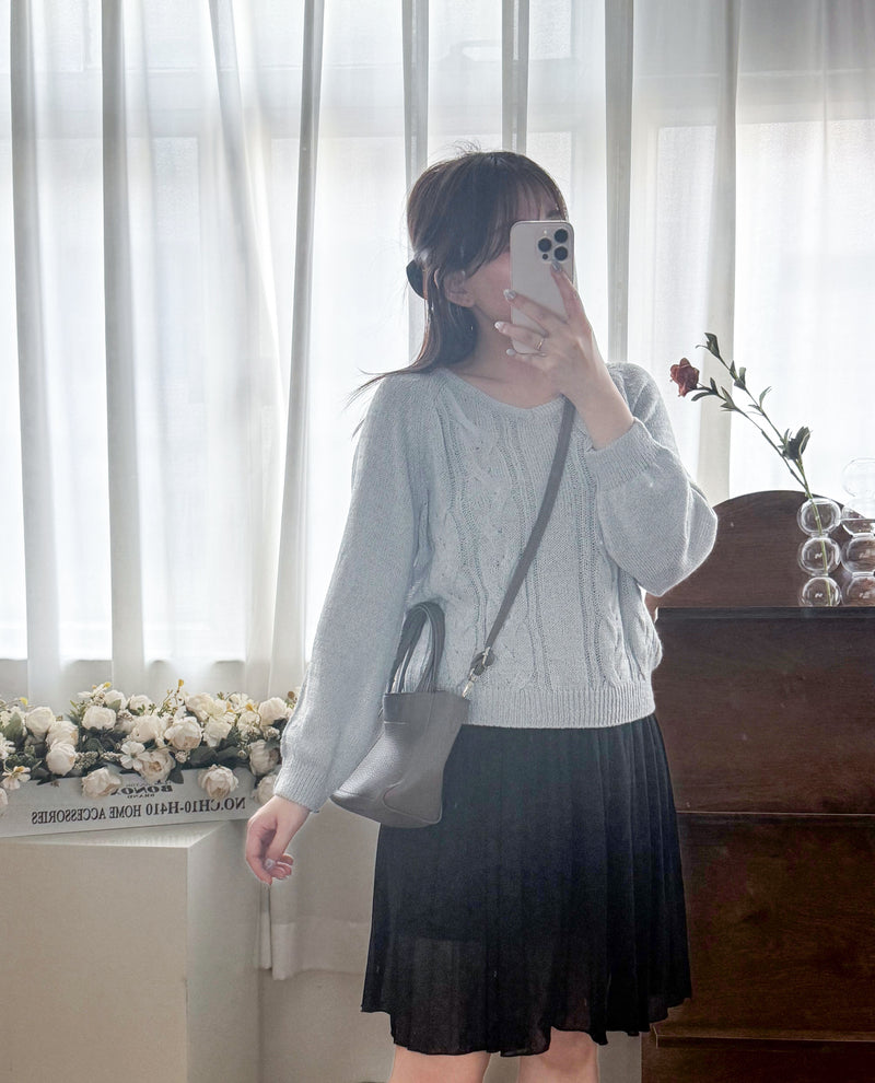 V Braid Knit Top 不起毛彈性線料扭麻花針織衫/ KT8176