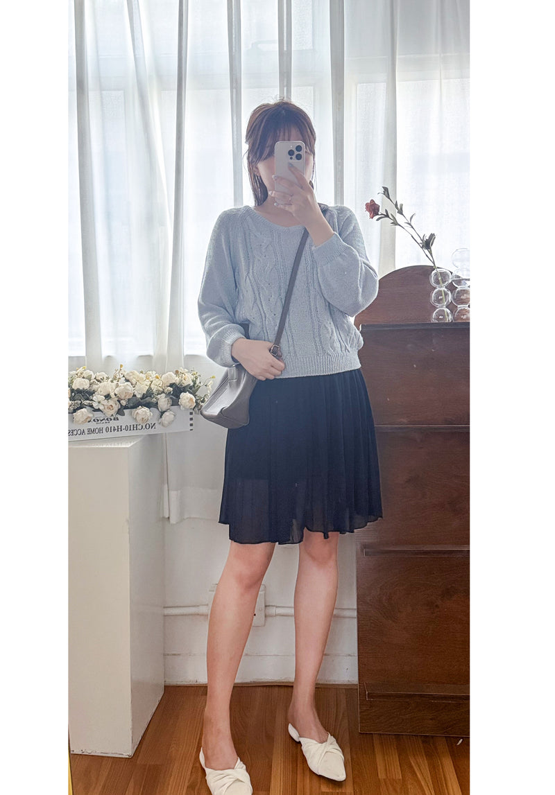 V Braid Knit Top 不起毛彈性線料扭麻花針織衫/ KT8176