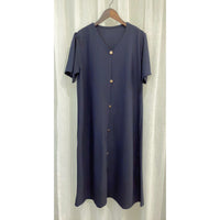【Intent x Korea label】（100%防皺彈性) Navy V領金鈕扣傘袖開叉裙擺連身裙, Dress/ DS9545