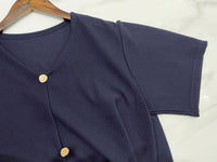 【Intent x Korea label】（100%防皺彈性) Navy V領金鈕扣傘袖開叉裙擺連身裙, Dress/ DS9545