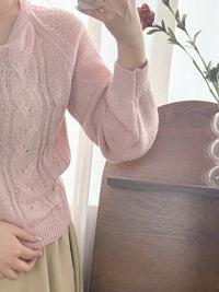 V Braid Knit Top 不起毛彈性線料扭麻花針織衫/ KT8176