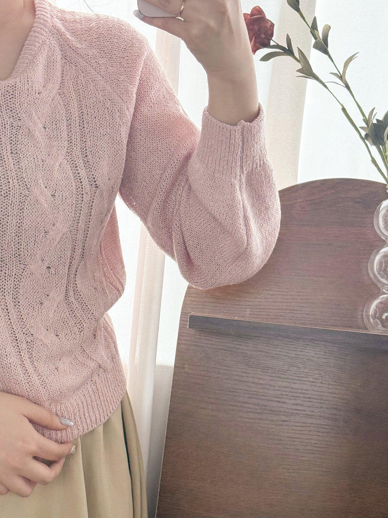 V Braid Knit Top 不起毛彈性線料扭麻花針織衫/ KT8176