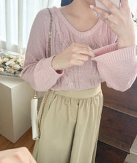 V Braid Knit Top 不起毛彈性線料扭麻花針織衫/ KT8176