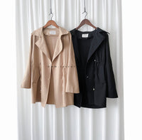 (方便啪鈕)  Trench 中長知性可褶中袖修腰風衣, Jacket/ JK8119
