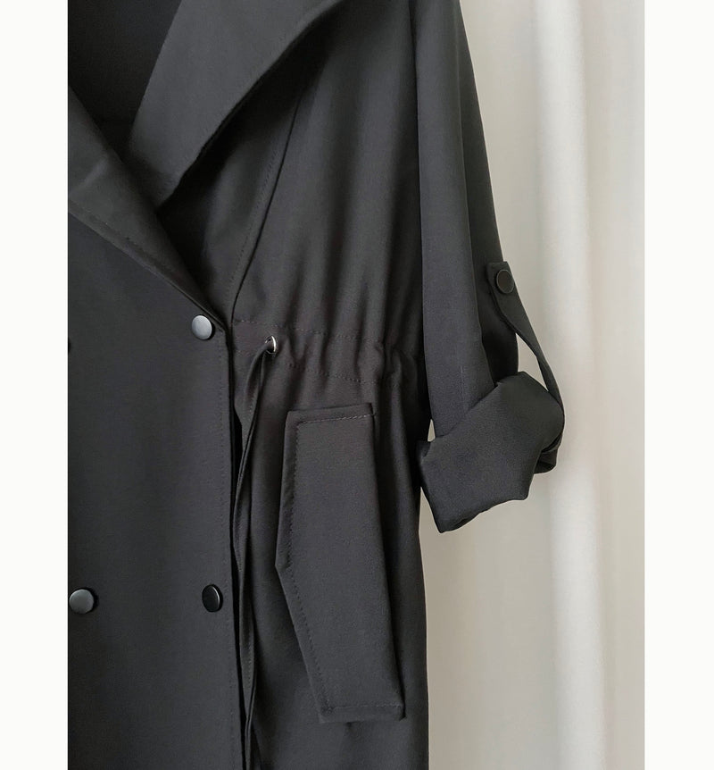 (方便啪鈕)  Trench 中長知性可褶中袖修腰風衣, Jacket/ JK8119