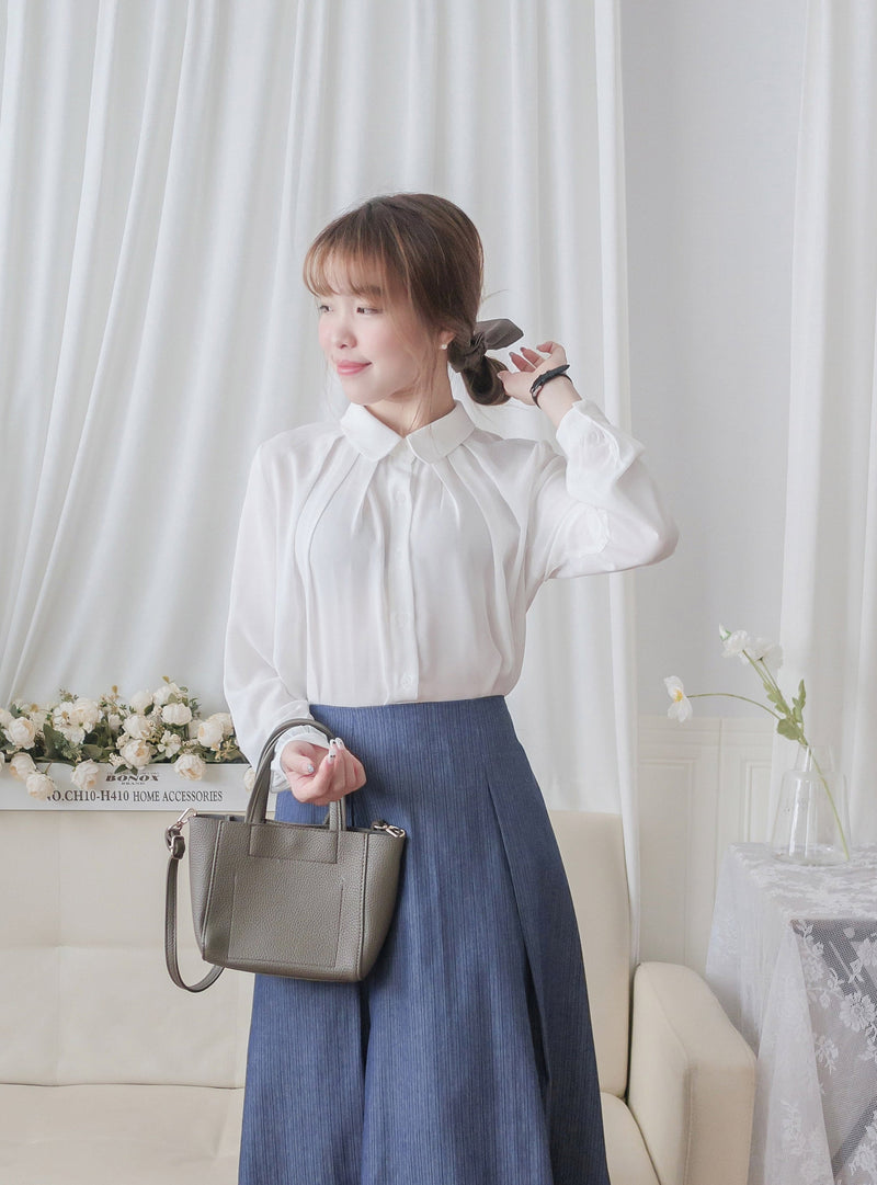 Round Edge Chiffon Blouse 圓角細領口雪紡上衣/ BU9088