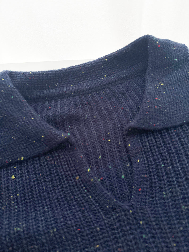 （售完即止！）Colour Dot knit 翻領V形領口彩點針織/ TP9195 (navy/ lavender售完）