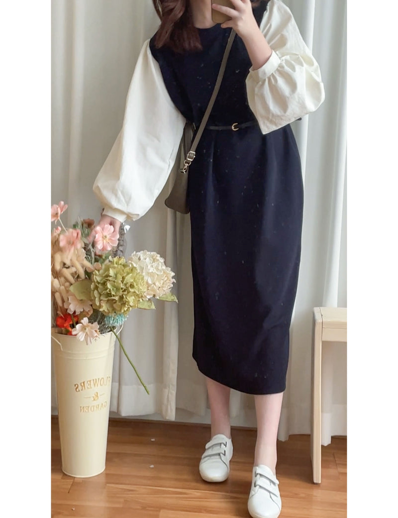 【現貨限量回歸 】Spliced Dress 拼接側開叉無領仿背心裙外穿連身裙/ DS9696