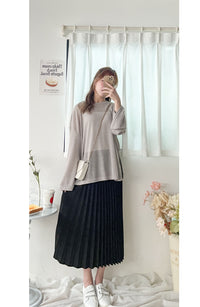 Long knit Top 左右開叉彈性薄線料顯瘦針織/ KT8177