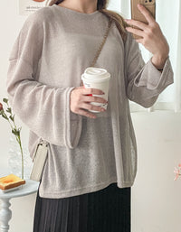 Long knit Top 左右開叉彈性薄線料顯瘦針織/ KT8177