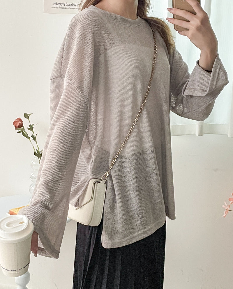 Long knit Top 左右開叉彈性薄線料顯瘦針織/ KT8177
