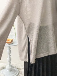 Long knit Top 左右開叉彈性薄線料顯瘦針織/ KT8177