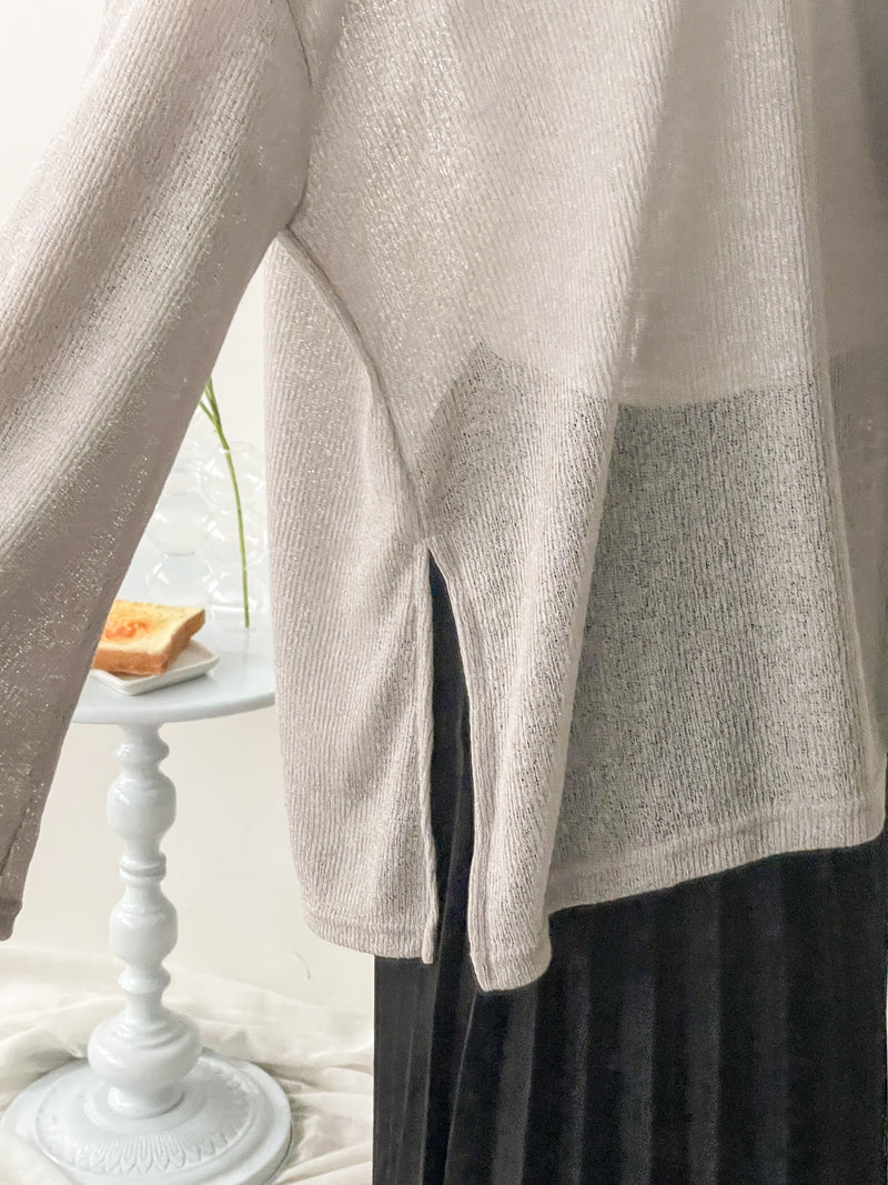 Long knit Top 左右開叉彈性薄線料顯瘦針織/ KT8177