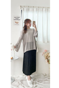Long knit Top 左右開叉彈性薄線料顯瘦針織/ KT8177